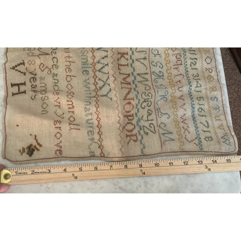 Embroidery Sampler Finished Homespun Linen VTG
